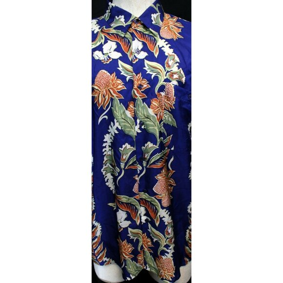 VTG 80s Hilo Hattie Men's Blue Shirt Size L Hawaiian Flowers Pocket 100% Silk - Picture 4 of 10